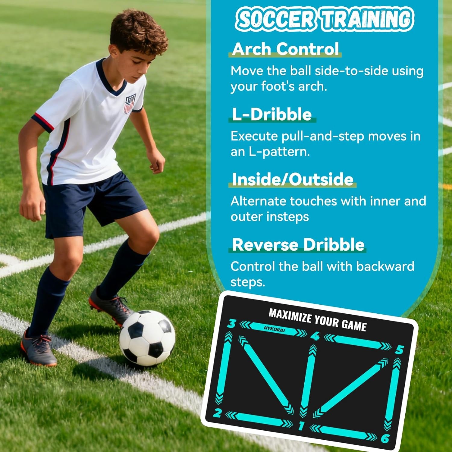 Soccer Training Mat with Instructional Video Improve Strength,Agility and Coordination Soccer Training Equipment for Footwork and Ball Mastery Non-Slip Silent Equipment for All Ages Football Footwork Mat
