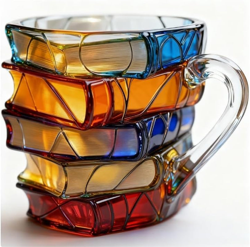 Painted Book Mug Novelty Coffee Mugs,, 3D Painted , Novelty Unique Books Coffee Cup, Painted Glass Coffee Cup Gift for Readers