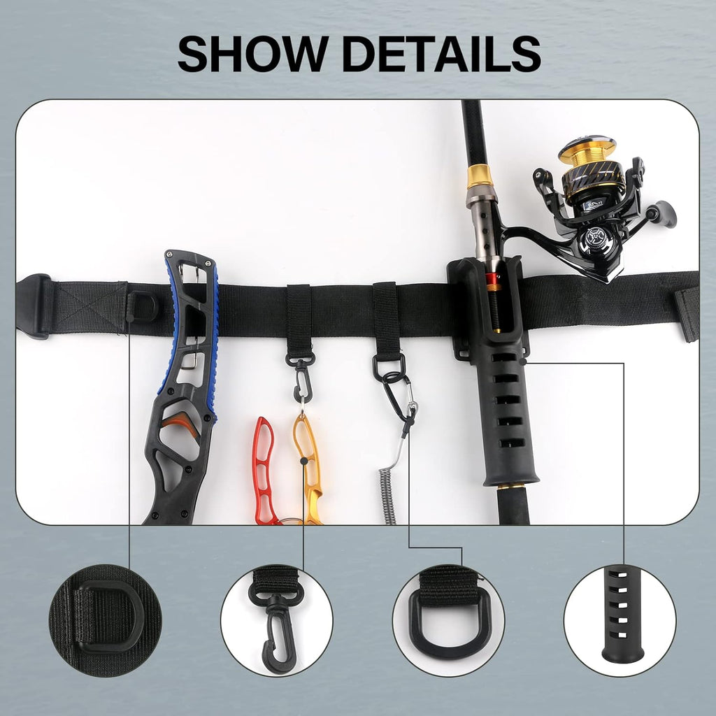 Fishing Wading Belt Rod Holder Adjustable Wader Waist Belt for Fly Surf Casting Spinning Pole Fishing Tool Tackle (Black)