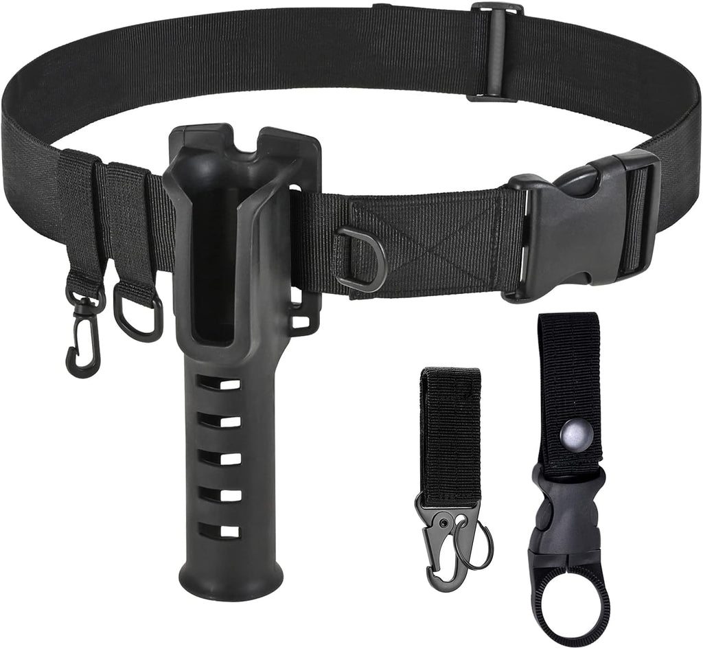 Fishing Wading Belt Rod Holder Adjustable Wader Waist Belt for Fly Surf Casting Spinning Pole Fishing Tool Tackle (Black)