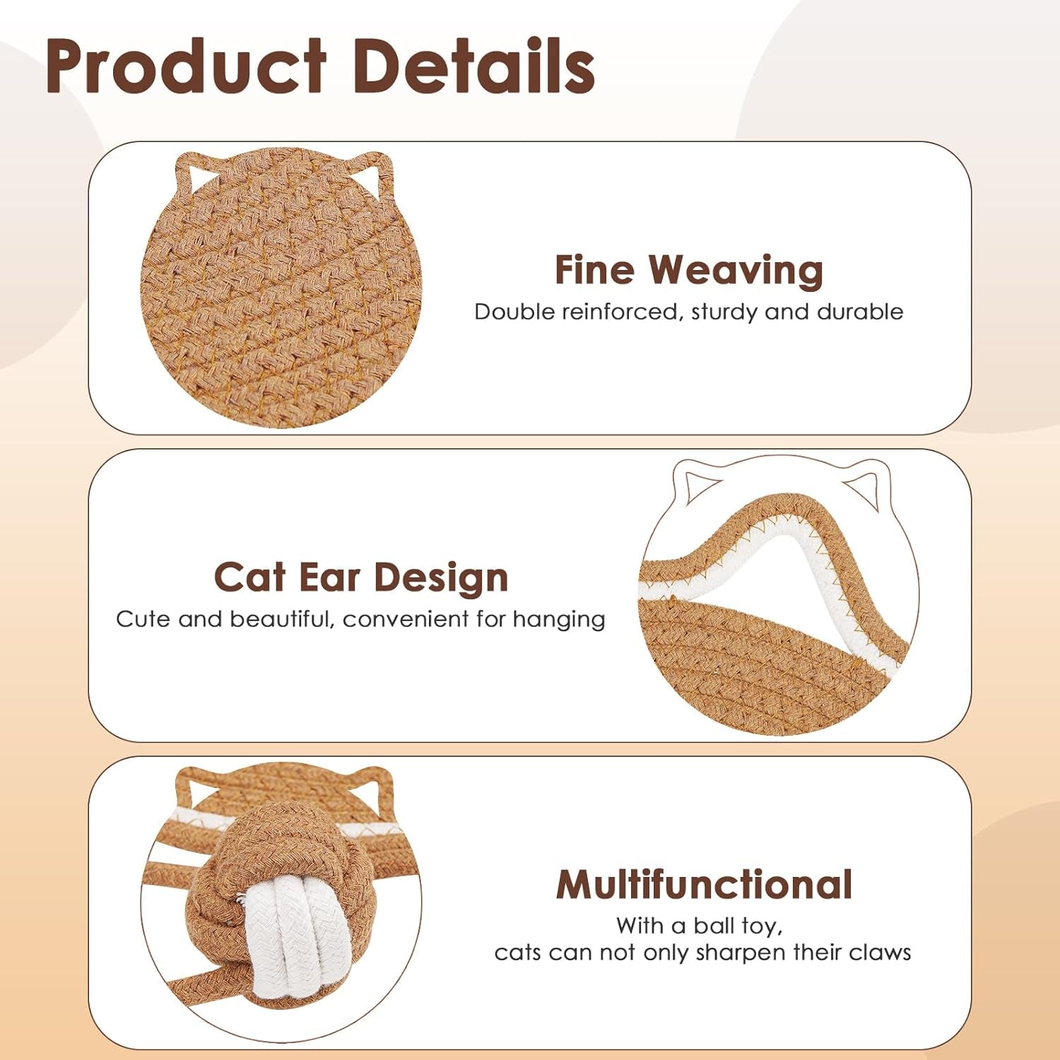 Cat Scratcher Mat, Natural Cotton Rope Cat Scratch Pad, 15.7'' round Horizontal Floor Cat Scratching Pads for Indoor Cats, Cat Furniture Protector for Wall, Couch, Carpets, Sofas