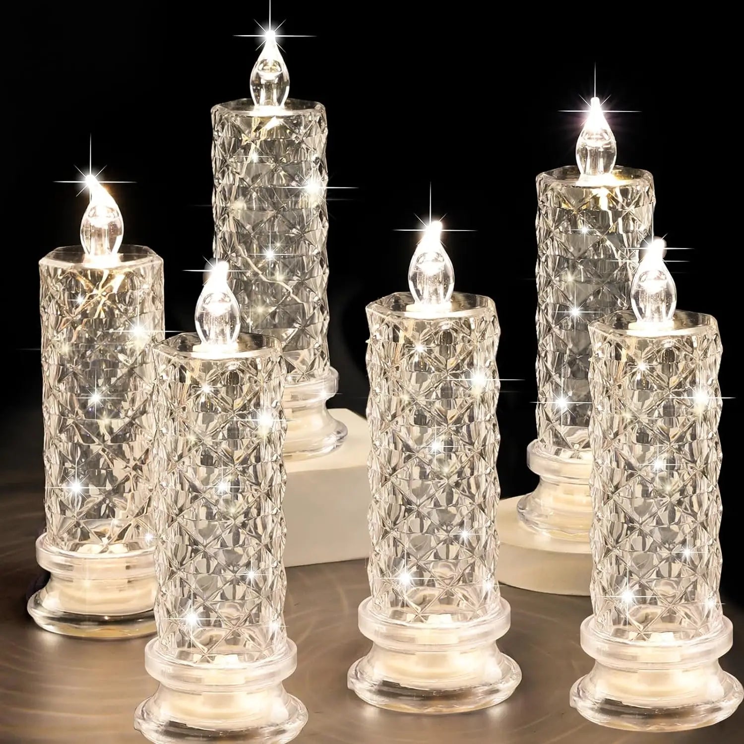 Crystal Candles LED Light Transparent Flameless Battery Power Lantern Night Lamp Wedding Party Birthday Xmas Halloween Decor