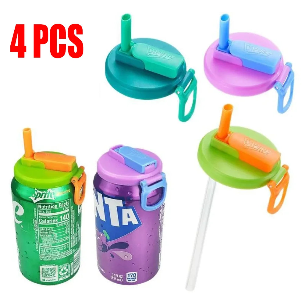 Travel Soda Can Lids Silicone Straws Can Covers for Canned Beverages Beer Juice Bpa-Free Covers Can Reusable Jar Cap Accessory