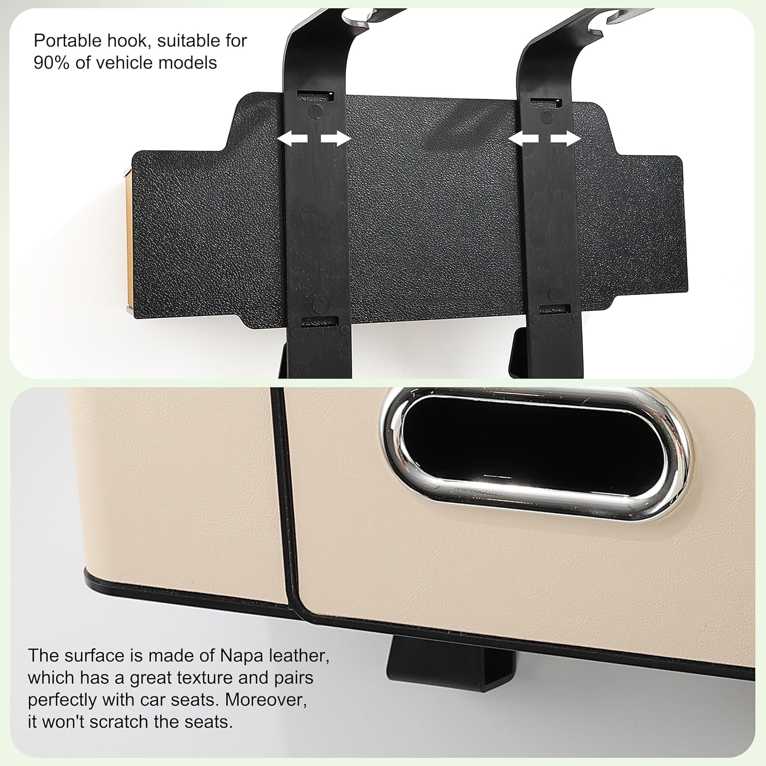 Back Seat Car Organizer, 4+2 in 1 Multifunctional Car Backseat Storage Box with 4 Cup Holders Tissue Box Hook, Car Interior Storage for Travel Phones Snacks Drinks(Beige)