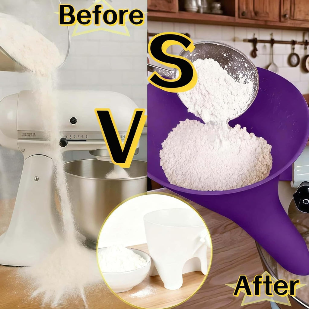 Flour Funnel for Kitchenaid Mixer 5 Qt, Anti-Splash Attachment for Tilt-Head Stand Mixer 4.5 & 5 Quart (KSM150), Dishwasher Safe No-Mess Baking Tool, Easy Pour Accessory (Black)