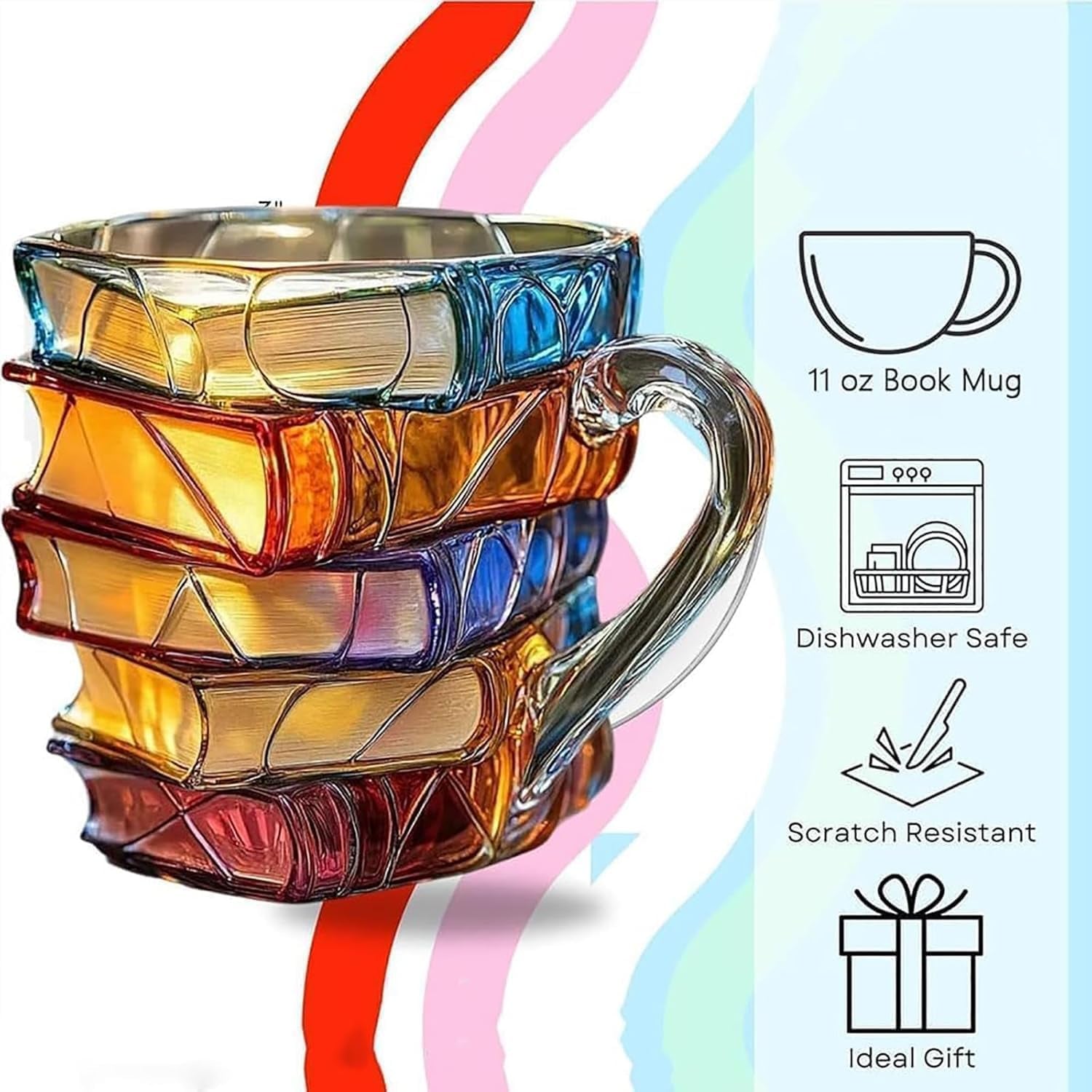 Painted Book Mug Novelty Coffee Mugs,, 3D Painted , Novelty Unique Books Coffee Cup, Painted Glass Coffee Cup Gift for Readers