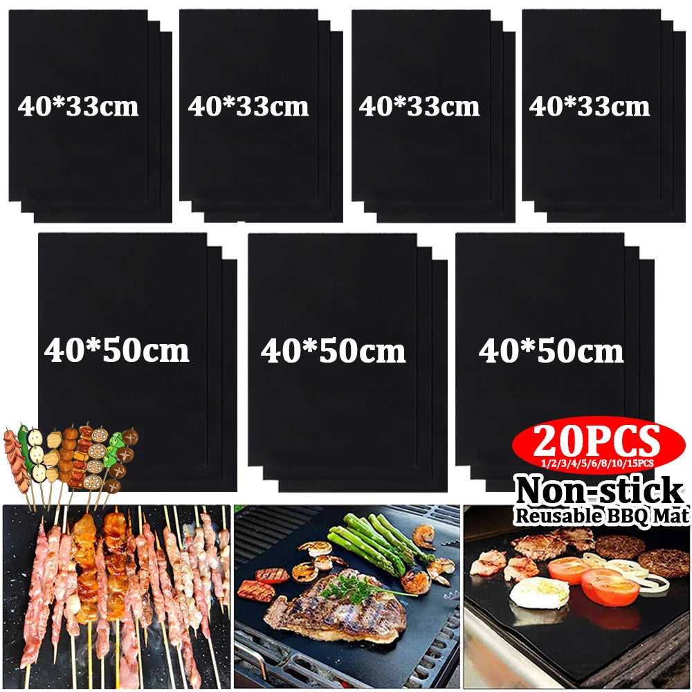 Non-Stick BBQ Grill Mats - Heat Resistant Baking Sheets for Easy Cleaning and Cooking (1-20 Pieces)