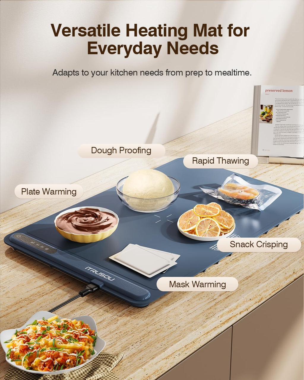 Warming Mat for Food (24"X16") -  3-Year Classic Electric Warming Tray with 3-Level Temp Control, Rapid Heating 250W Energy-Saving - Rollable Large Food Warming Mat for Parties & Buffet
