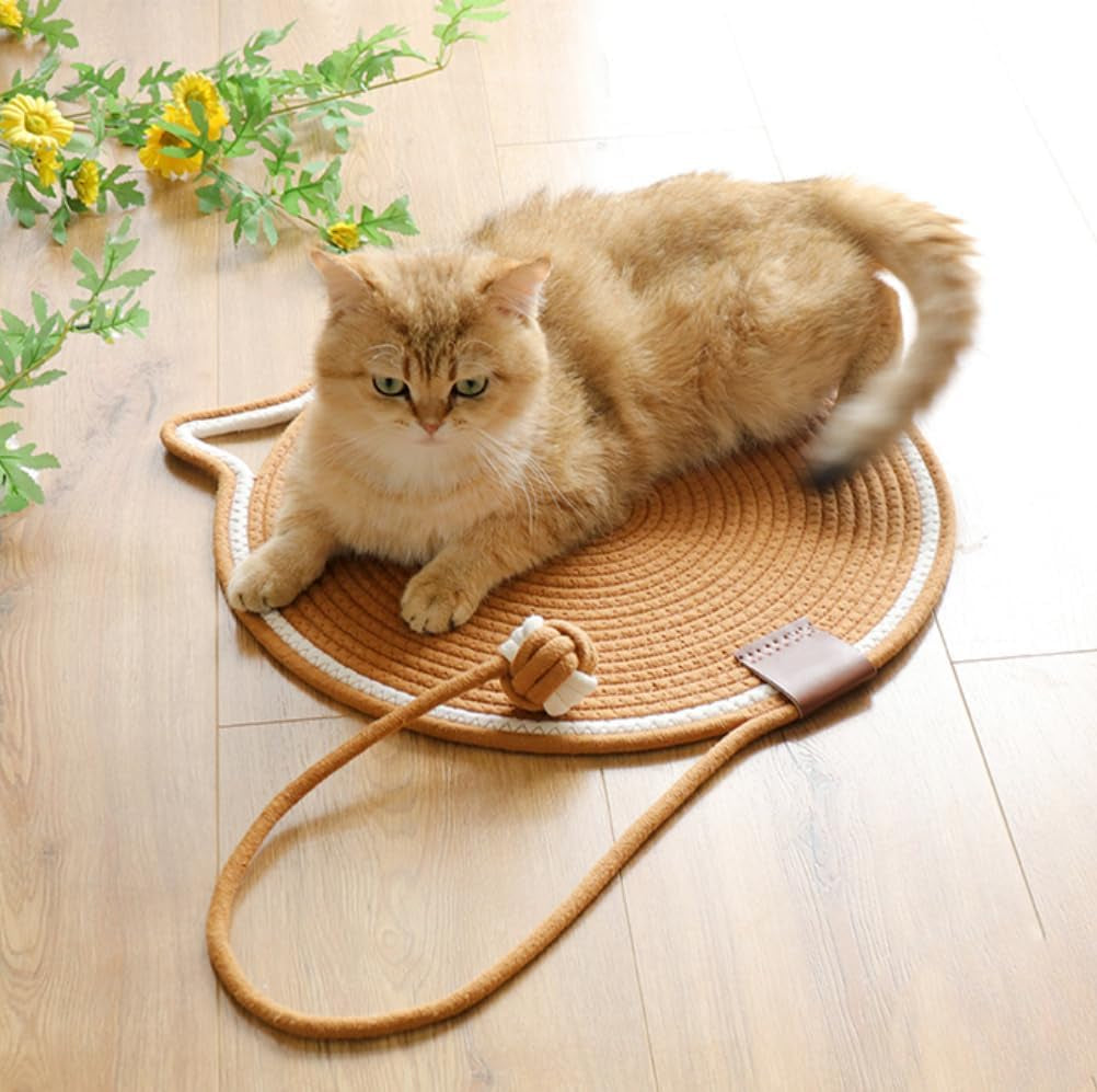 Cat Scratcher Mat, Natural Cotton Rope Cat Scratch Pad, 15.7'' round Horizontal Floor Cat Scratching Pads for Indoor Cats, Cat Furniture Protector for Wall, Couch, Carpets, Sofas