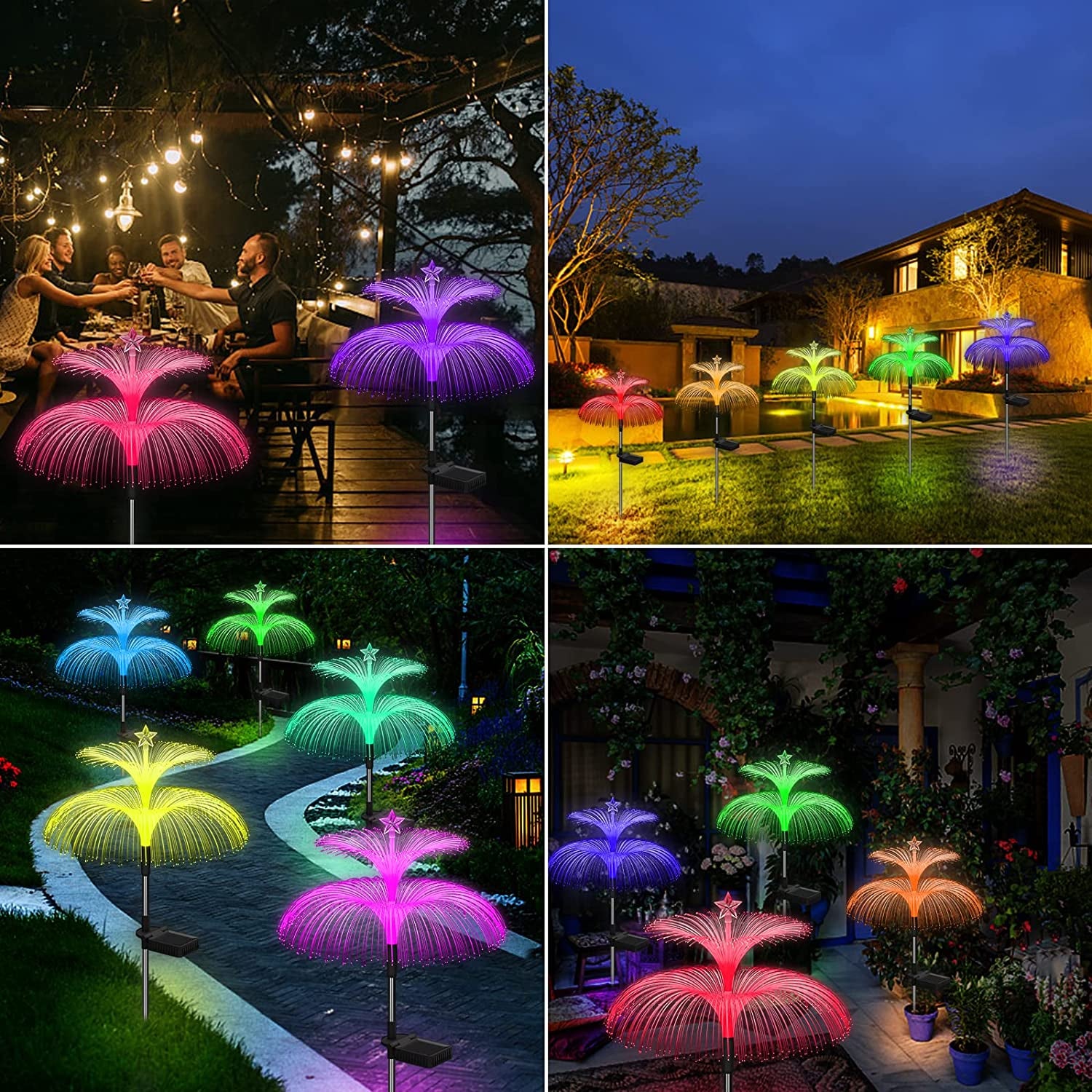 Solar Garden Lights 3 Pack New Upgraded Solar Lights Outdoor Waterproof 7 Color Changing Double Jellyfish and Star Flower Garden Decor Yard Lawn Christmas Outdoor,Gifts for Mother'S Day Women