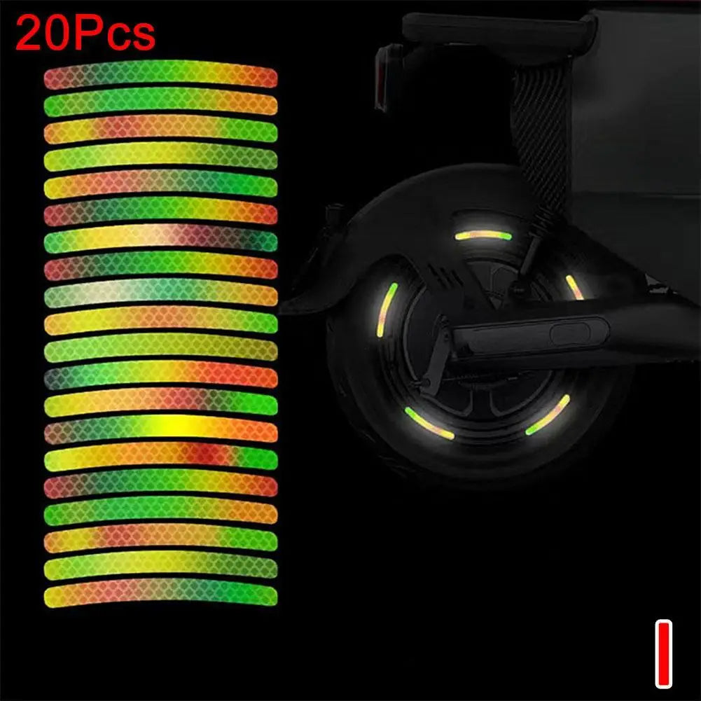 20Pcs Motorcycle Tire Rim Reflective Sticker Night Safety Warning Stickers Hub Reflector Auto Decals Motorcycle Wheel Strip Tool