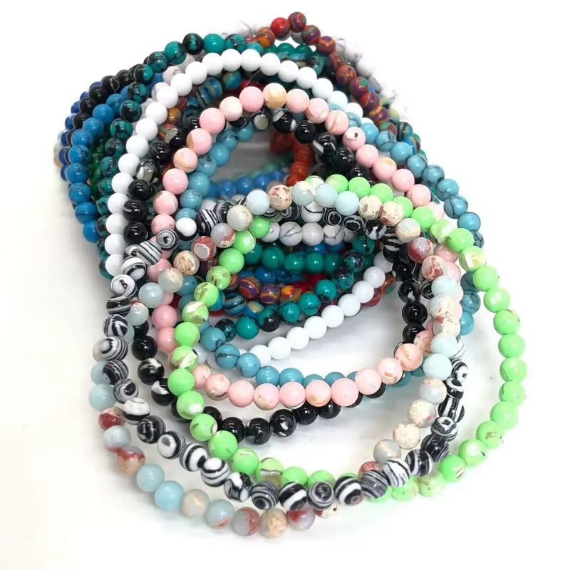 4Mm Chakra Beads Energy Bracelet Natural round Turquoise Malachite Stone Stretch Bangles for Women Men Handmade Yoga Jewelry