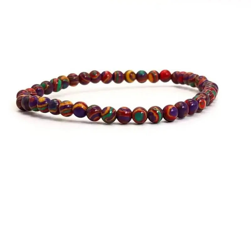 4Mm Chakra Beads Energy Bracelet Natural round Turquoise Malachite Stone Stretch Bangles for Women Men Handmade Yoga Jewelry
