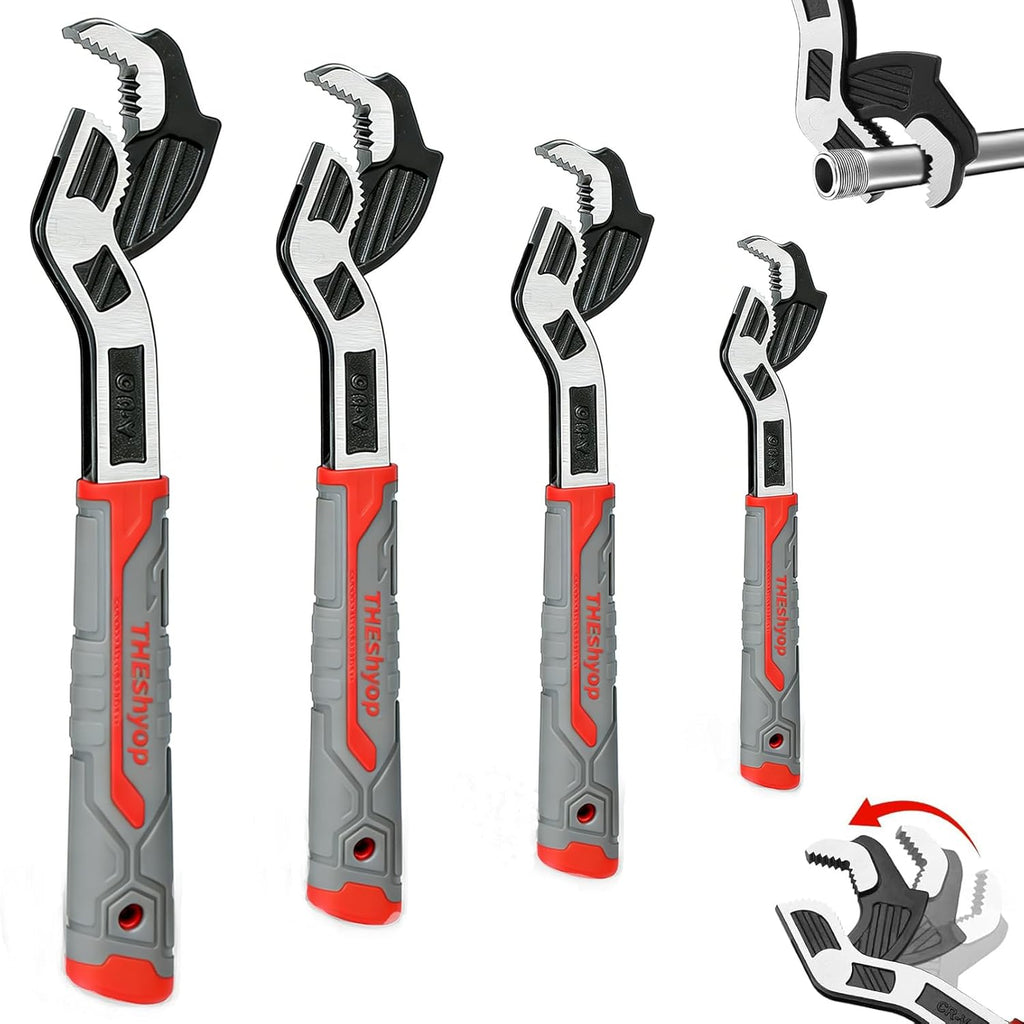 Self Adjusting Pipe Wrench, 4 Pcs Self Locking Wrench, 6 8 10 12 Inch Pipe Wrench Set, Plumbing Wrench for 0.27“-1.7”(7-43Mm) Pipe Fittings and Nuts, Chrome Vanadium Alloy Steel