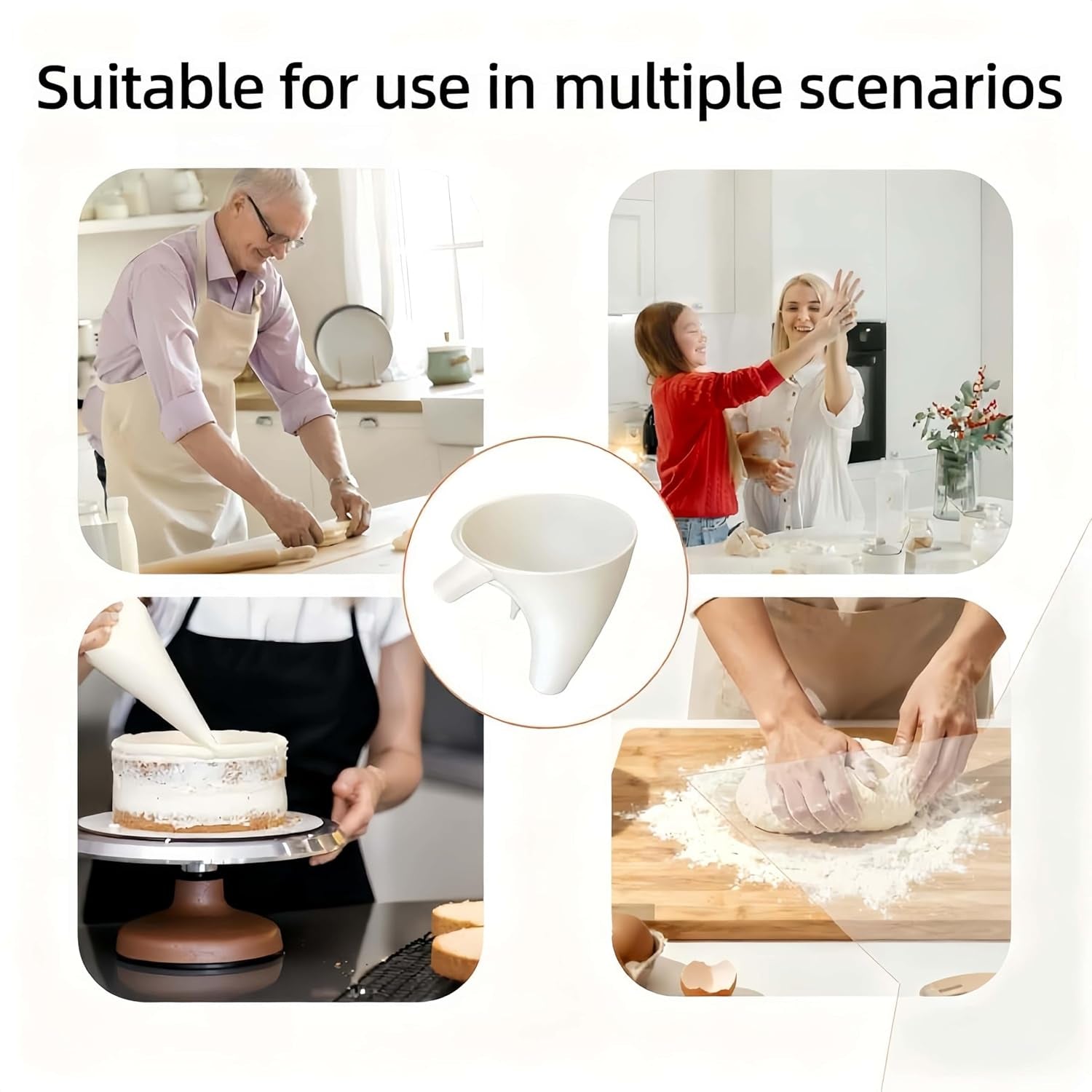 Flour Funnel for Kitchenaid Mixer 5 Qt, Anti-Splash Attachment for Tilt-Head Stand Mixer 4.5 & 5 Quart (KSM150), Dishwasher Safe No-Mess Baking Tool, Easy Pour Accessory (Black)