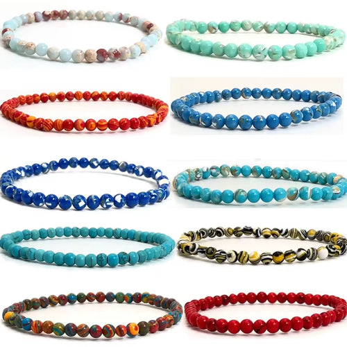 4Mm Chakra Beads Energy Bracelet Natural round Turquoise Malachite Stone Stretch Bangles for Women Men Handmade Yoga Jewelry