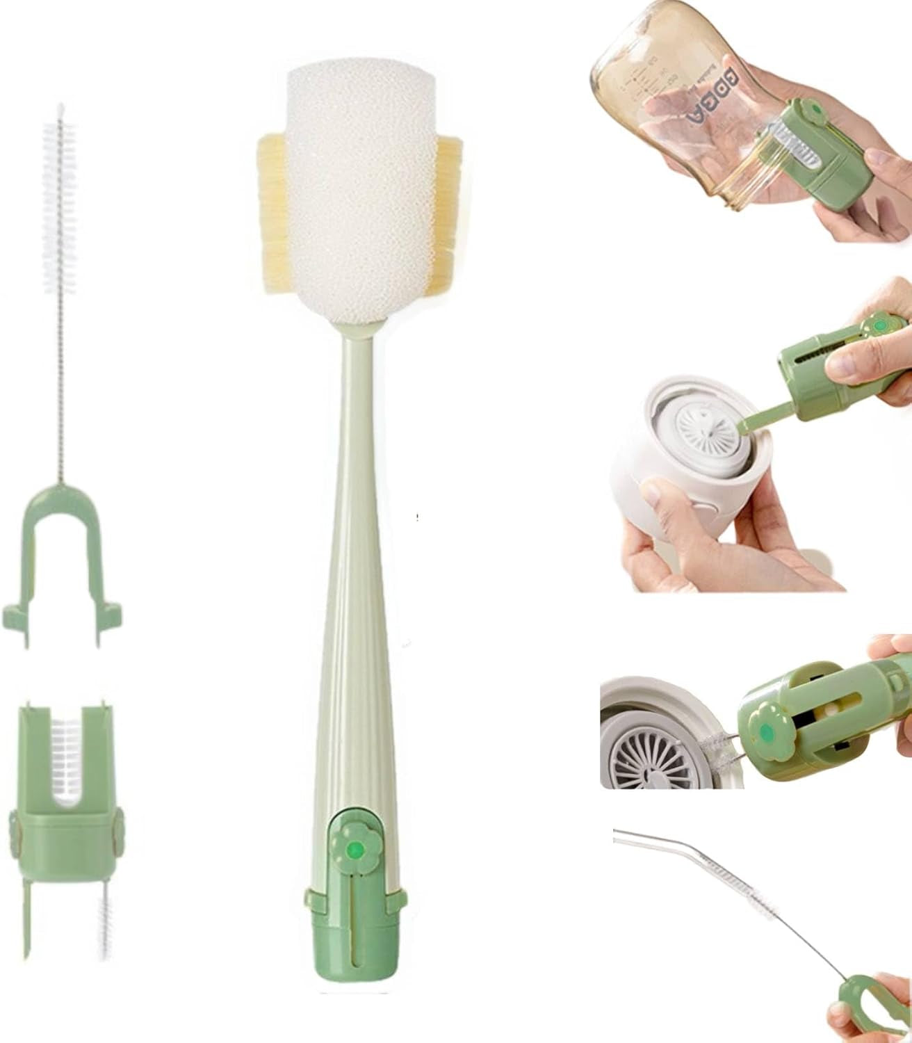 Water Bottle Cleaner Brush,5-In-1 Bottle Brushes for Cleaning,Bottle Scrubber Brush Cleaner(Green)