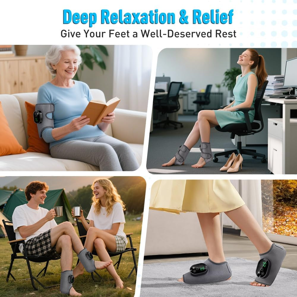 2-Pack Foot Renew Foot Massager, Cordless Ankle Heating Pad with Massager, Foot and Ankle Massager with Heat, 6 Heat Levels & 3 Massage Modes with Timer (Grey)