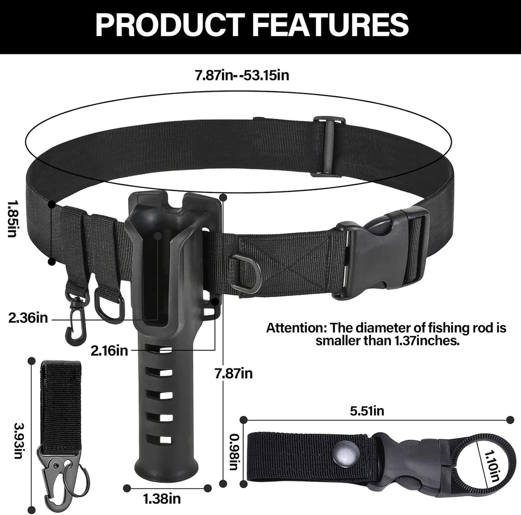 Fishing Wading Belt Rod Holder Adjustable Wader Waist Belt for Fly Surf Casting Spinning Pole Fishing Tool Tackle (Black)
