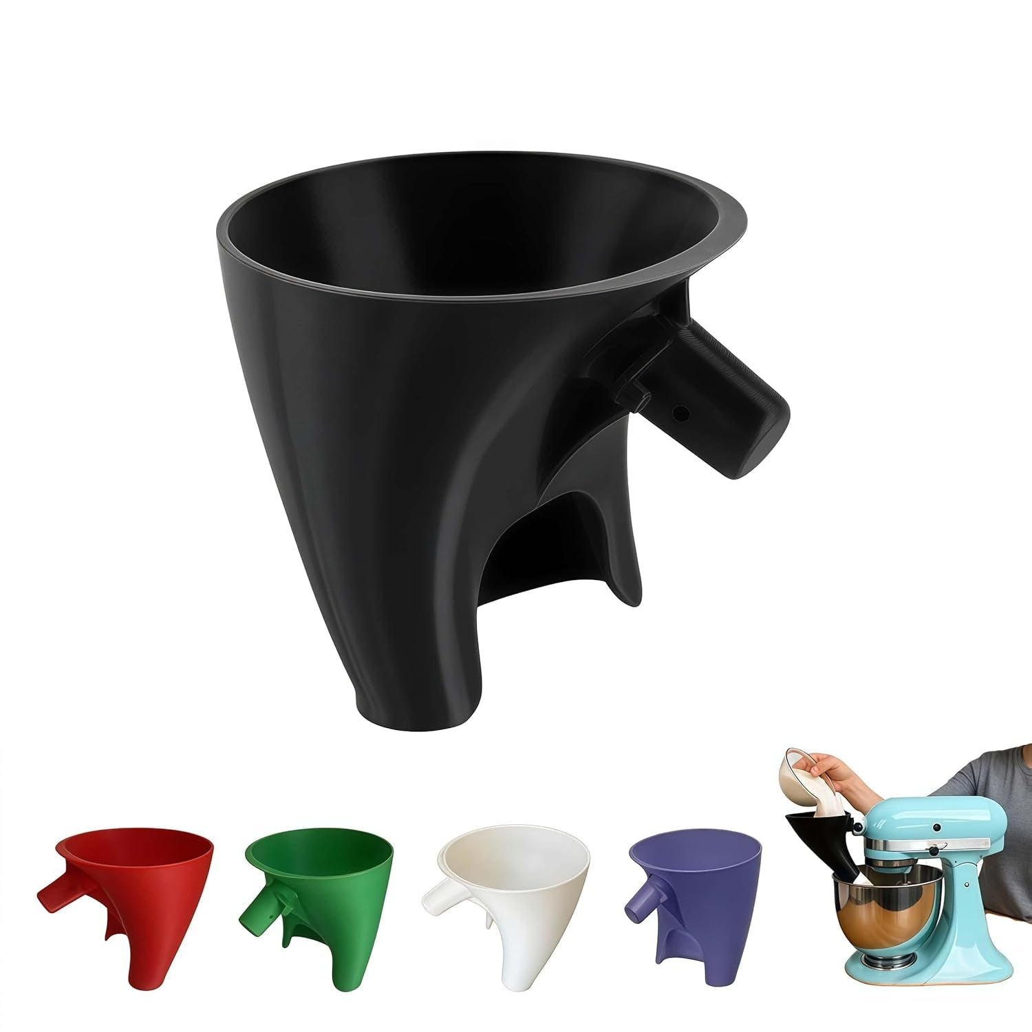 Flour Funnel for Kitchenaid Mixer 5 Qt, Anti-Splash Attachment for Tilt-Head Stand Mixer 4.5 & 5 Quart (KSM150), Dishwasher Safe No-Mess Baking Tool, Easy Pour Accessory (Black)