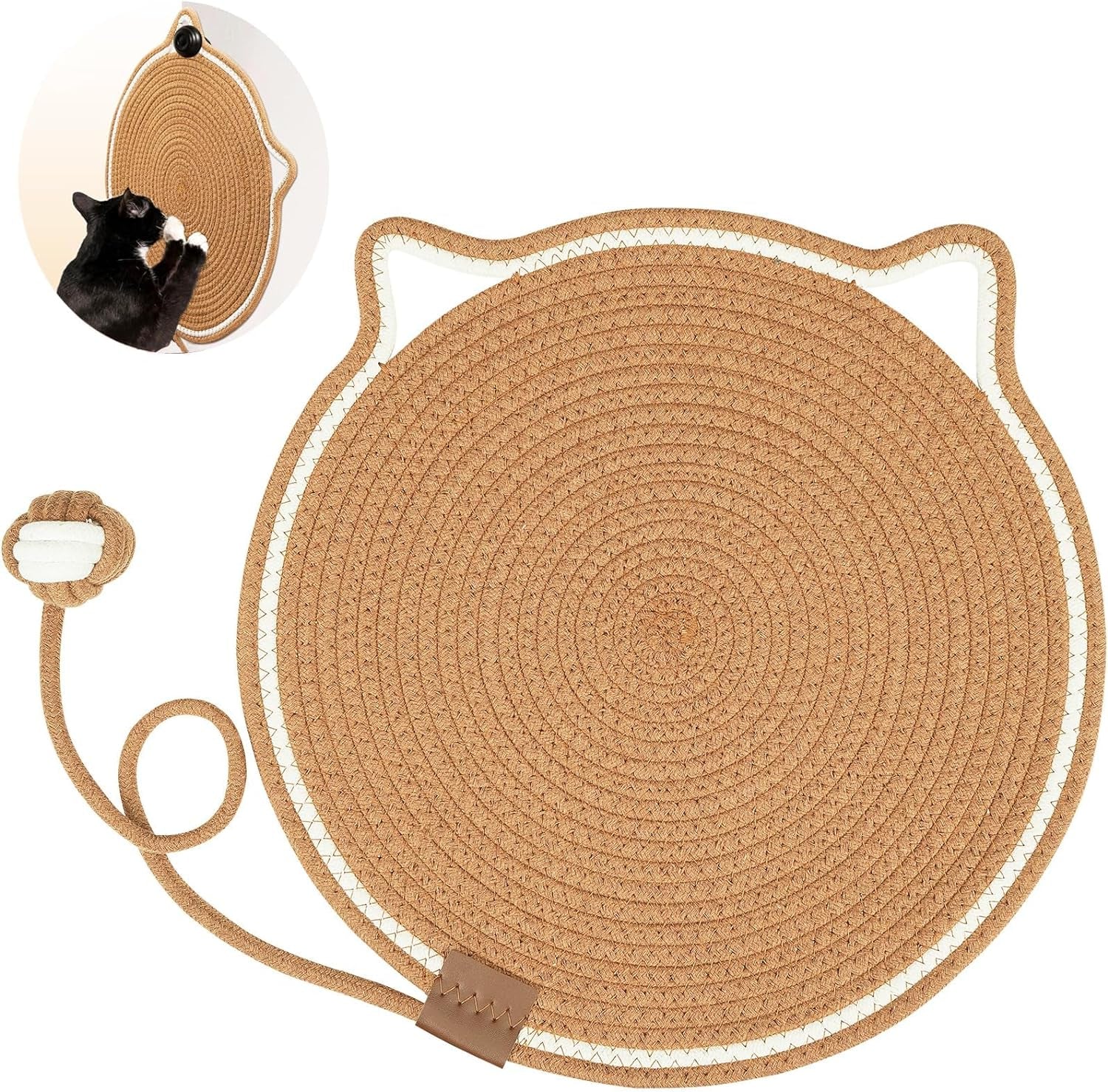 Cat Scratcher Mat, Natural Cotton Rope Cat Scratch Pad, 15.7'' round Horizontal Floor Cat Scratching Pads for Indoor Cats, Cat Furniture Protector for Wall, Couch, Carpets, Sofas