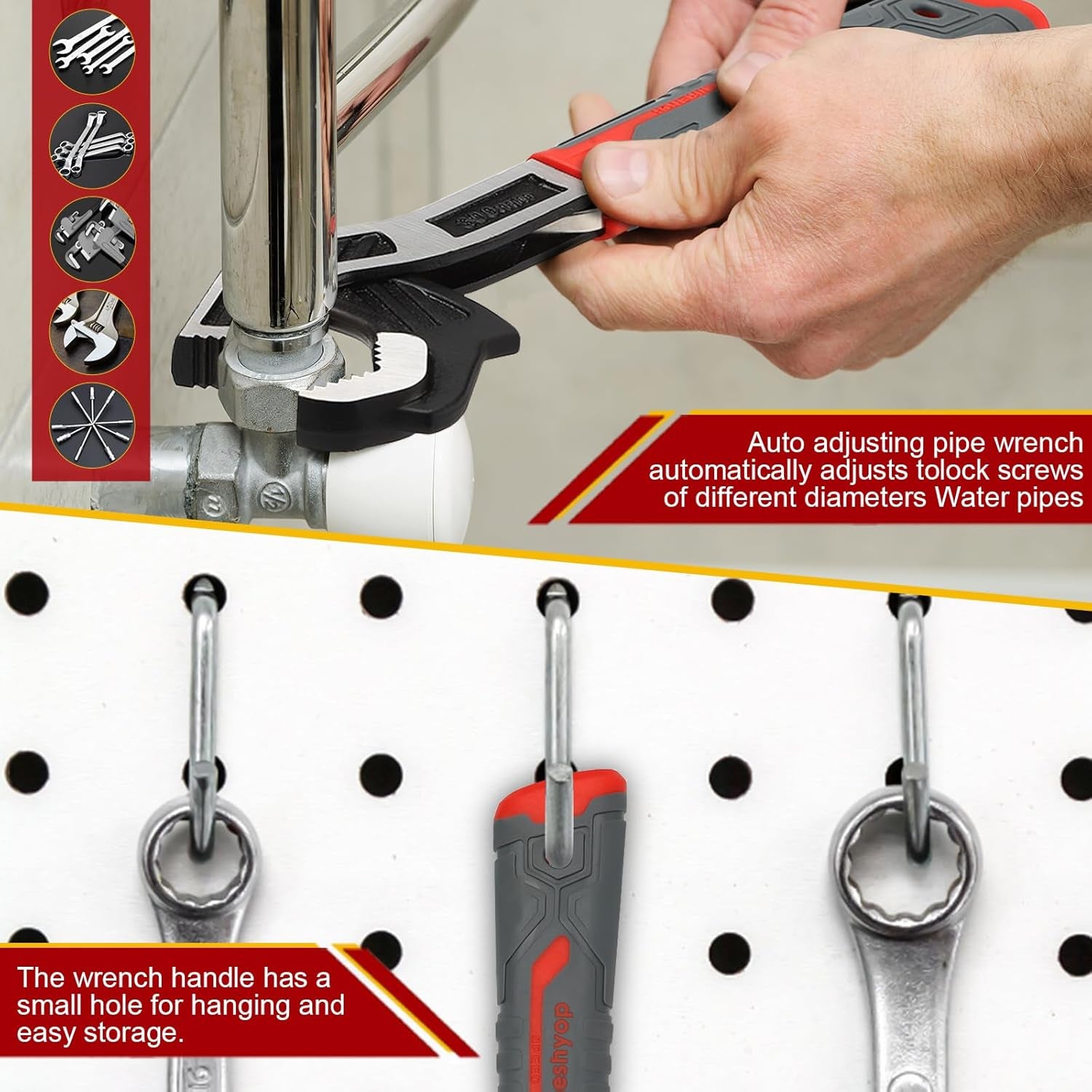 Self Adjusting Pipe Wrench, 4 Pcs Self Locking Wrench, 6 8 10 12 Inch Pipe Wrench Set, Plumbing Wrench for 0.27“-1.7”(7-43Mm) Pipe Fittings and Nuts, Chrome Vanadium Alloy Steel