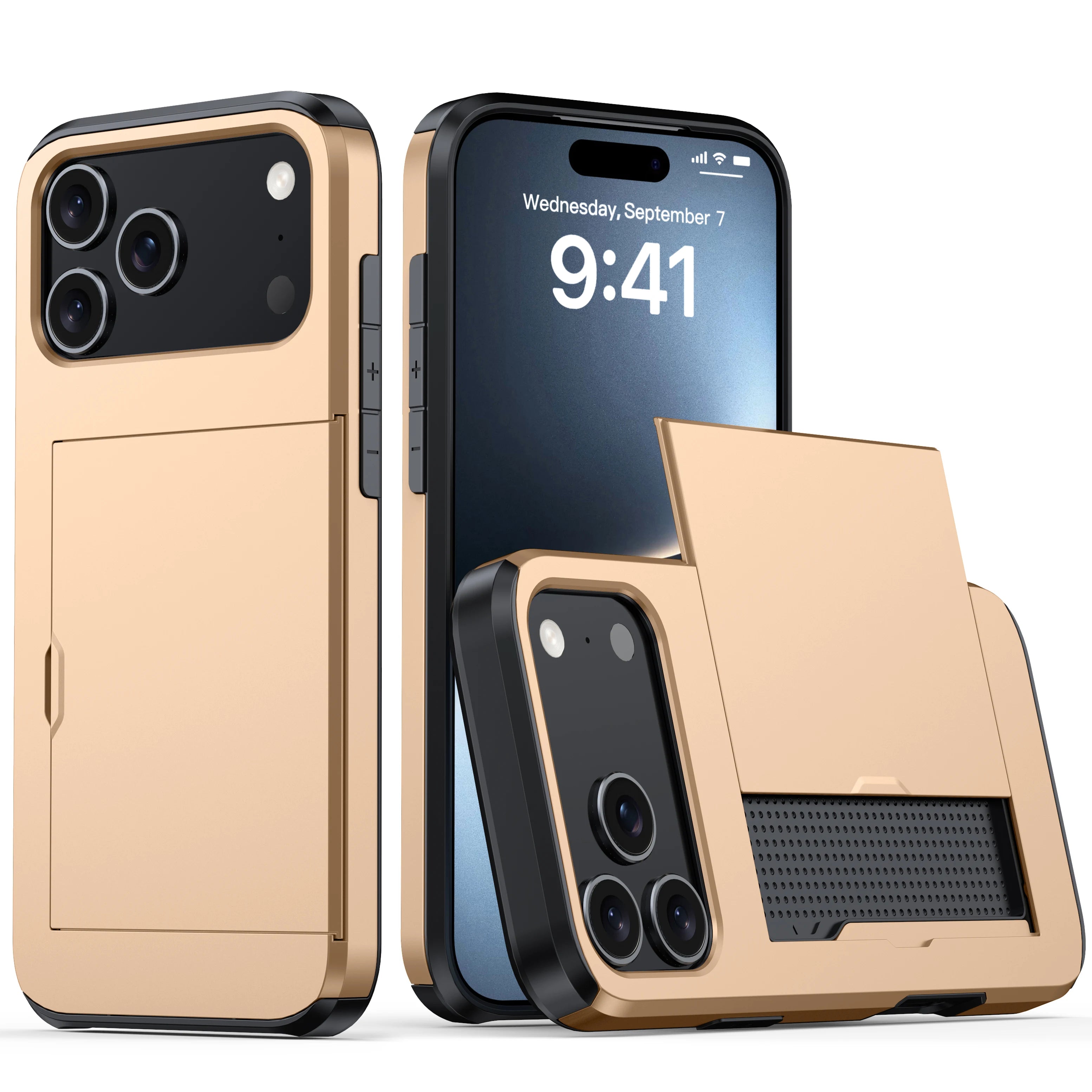Case for Iphone 17 Pro Max 16 Pro Max 15 Pro 17E 14 13 12 Wallet Card Holder Slide Slot Slim Hard PC Heavy Duty Protective Cover