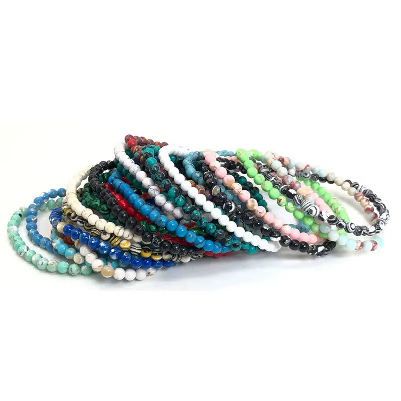 4Mm Chakra Beads Energy Bracelet Natural round Turquoise Malachite Stone Stretch Bangles for Women Men Handmade Yoga Jewelry
