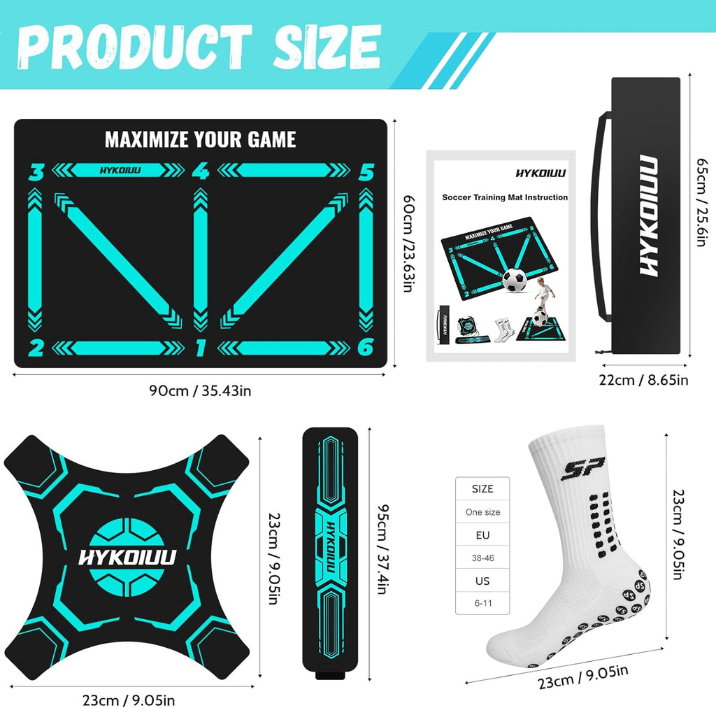 Soccer Training Mat with Instructional Video Improve Strength,Agility and Coordination Soccer Training Equipment for Footwork and Ball Mastery Non-Slip Silent Equipment for All Ages Football Footwork Mat