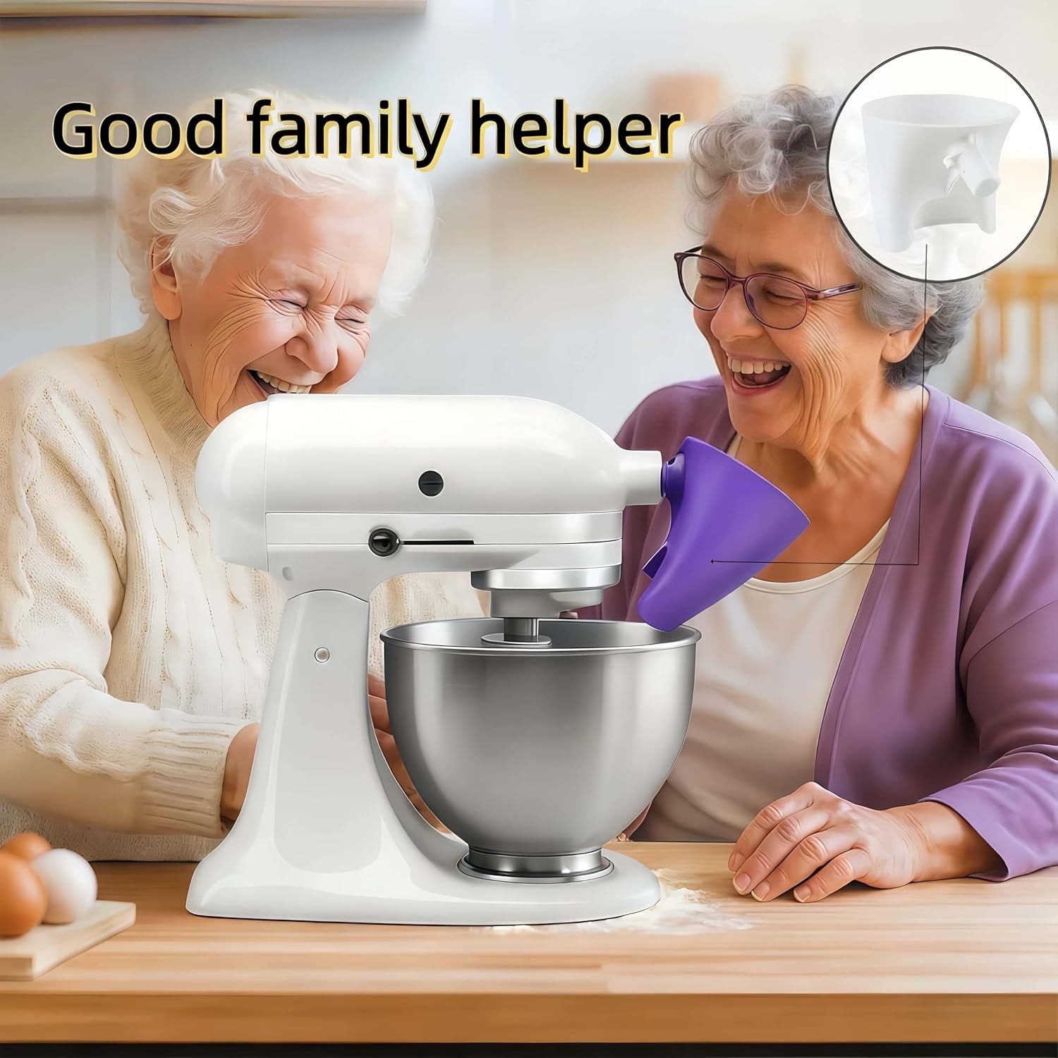 Flour Funnel for Kitchenaid Mixer 5 Qt, Anti-Splash Attachment for Tilt-Head Stand Mixer 4.5 & 5 Quart (KSM150), Dishwasher Safe No-Mess Baking Tool, Easy Pour Accessory (Black)