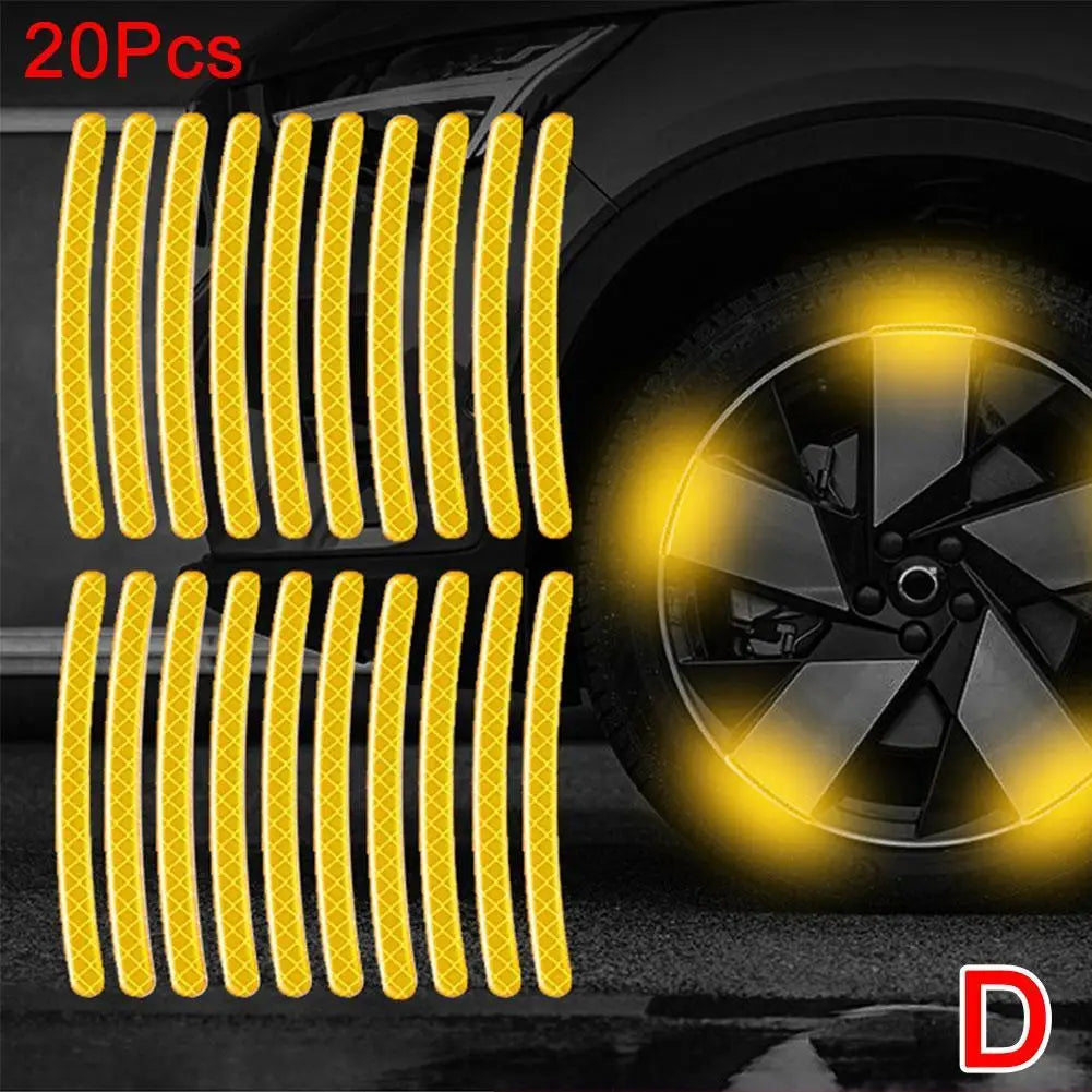 20Pcs Motorcycle Tire Rim Reflective Sticker Night Safety Warning Stickers Hub Reflector Auto Decals Motorcycle Wheel Strip Tool