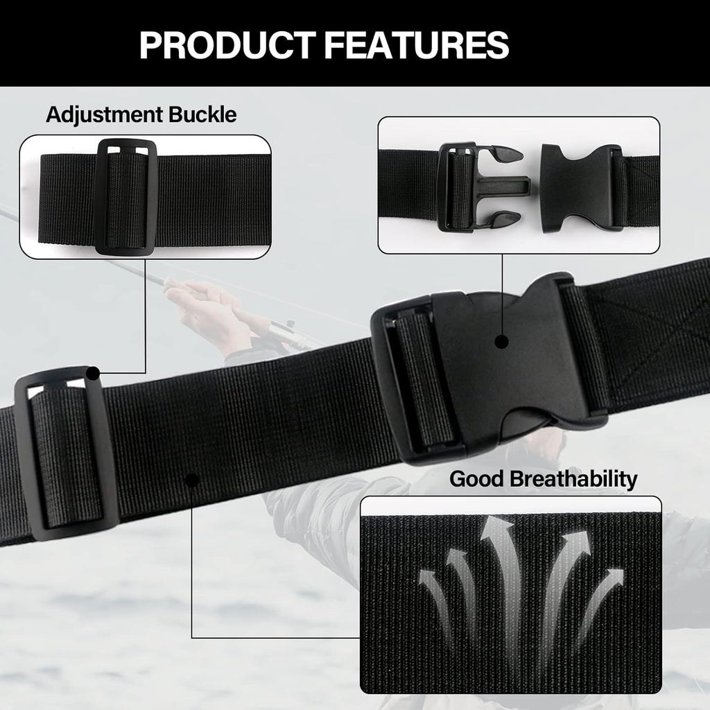 Fishing Wading Belt Rod Holder Adjustable Wader Waist Belt for Fly Surf Casting Spinning Pole Fishing Tool Tackle (Black)
