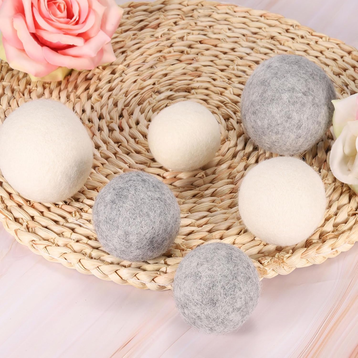 6 Pcs Wool Dryer Balls, 1.6 Inches Wool Laundry Dryer Balls for Reducing Clothing Static and Wrinkles, White