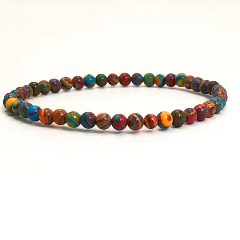 4Mm Chakra Beads Energy Bracelet Natural round Turquoise Malachite Stone Stretch Bangles for Women Men Handmade Yoga Jewelry