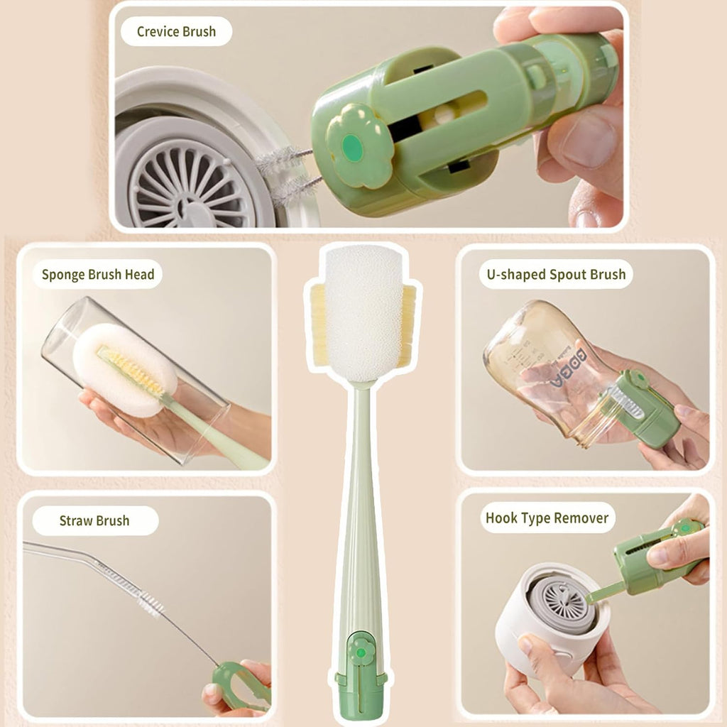Water Bottle Cleaner Brush,5-In-1 Bottle Brushes for Cleaning,Bottle Scrubber Brush Cleaner(Green)