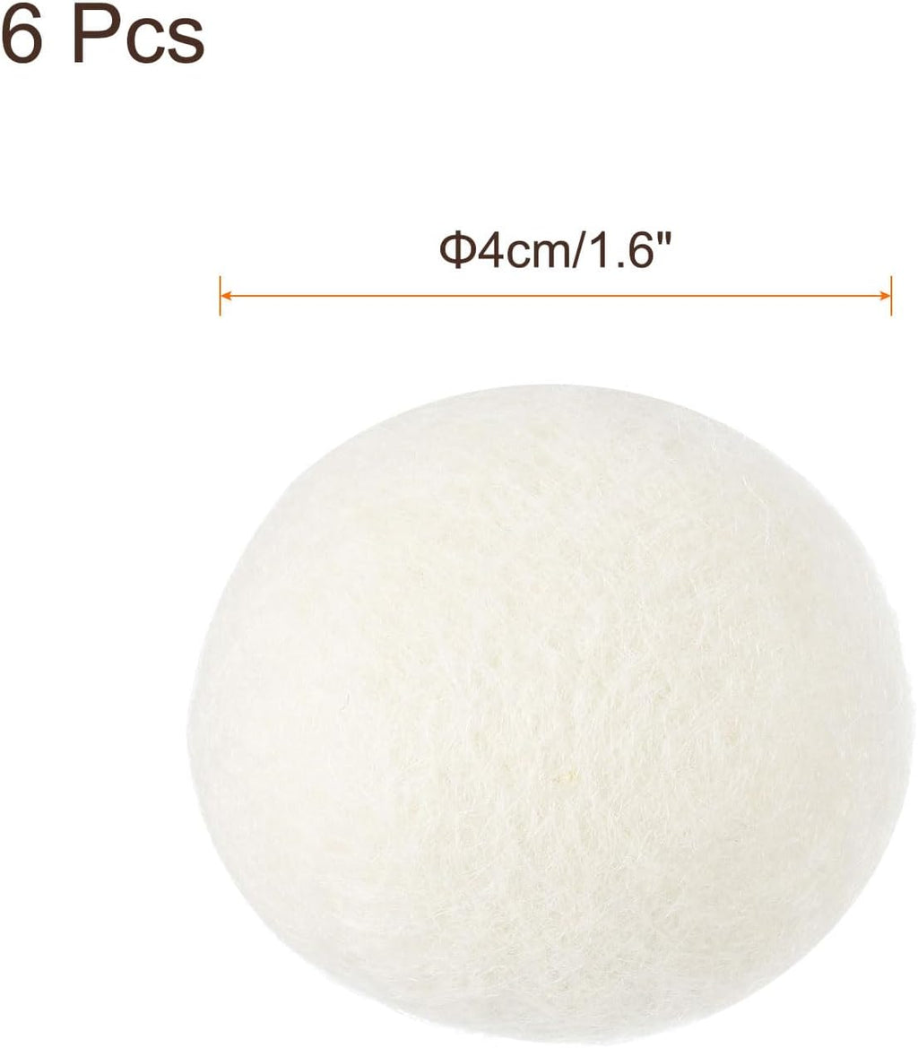 6 Pcs Wool Dryer Balls, 1.6 Inches Wool Laundry Dryer Balls for Reducing Clothing Static and Wrinkles, White