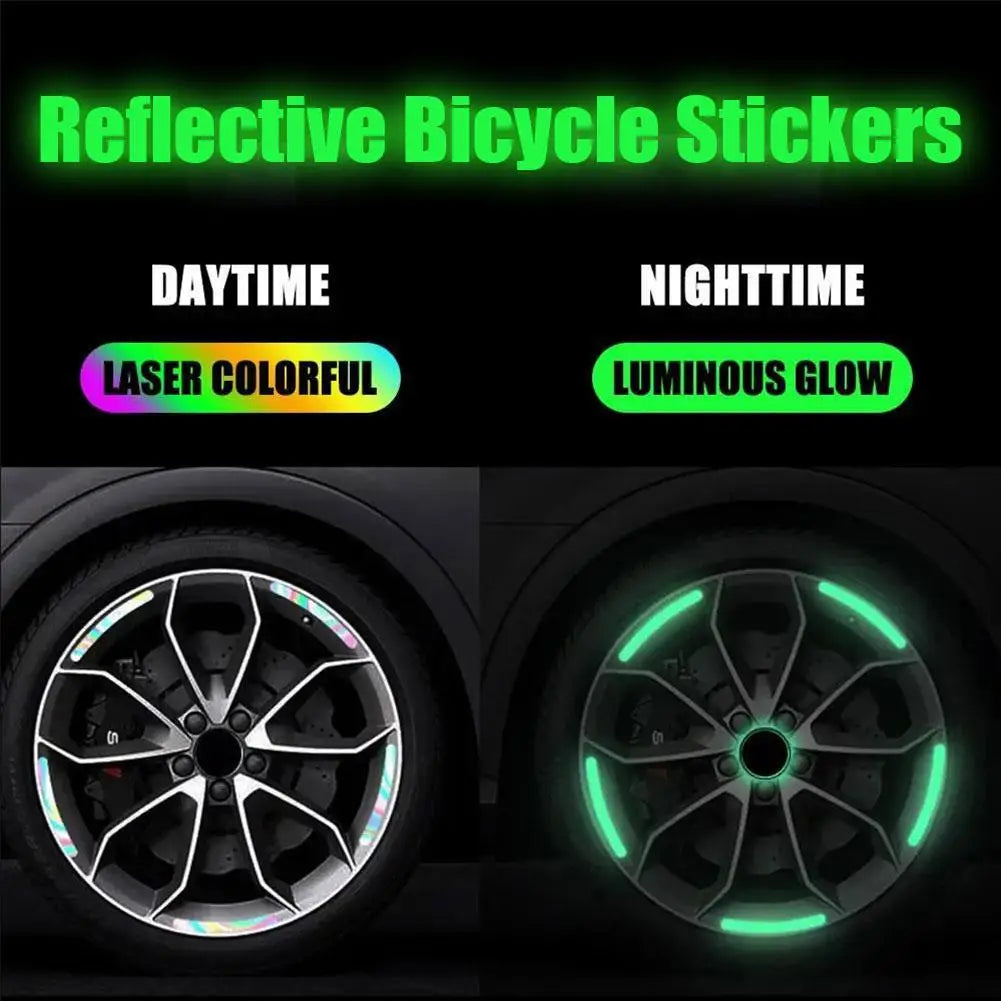 20Pcs Motorcycle Tire Rim Reflective Sticker Night Safety Warning Stickers Hub Reflector Auto Decals Motorcycle Wheel Strip Tool
