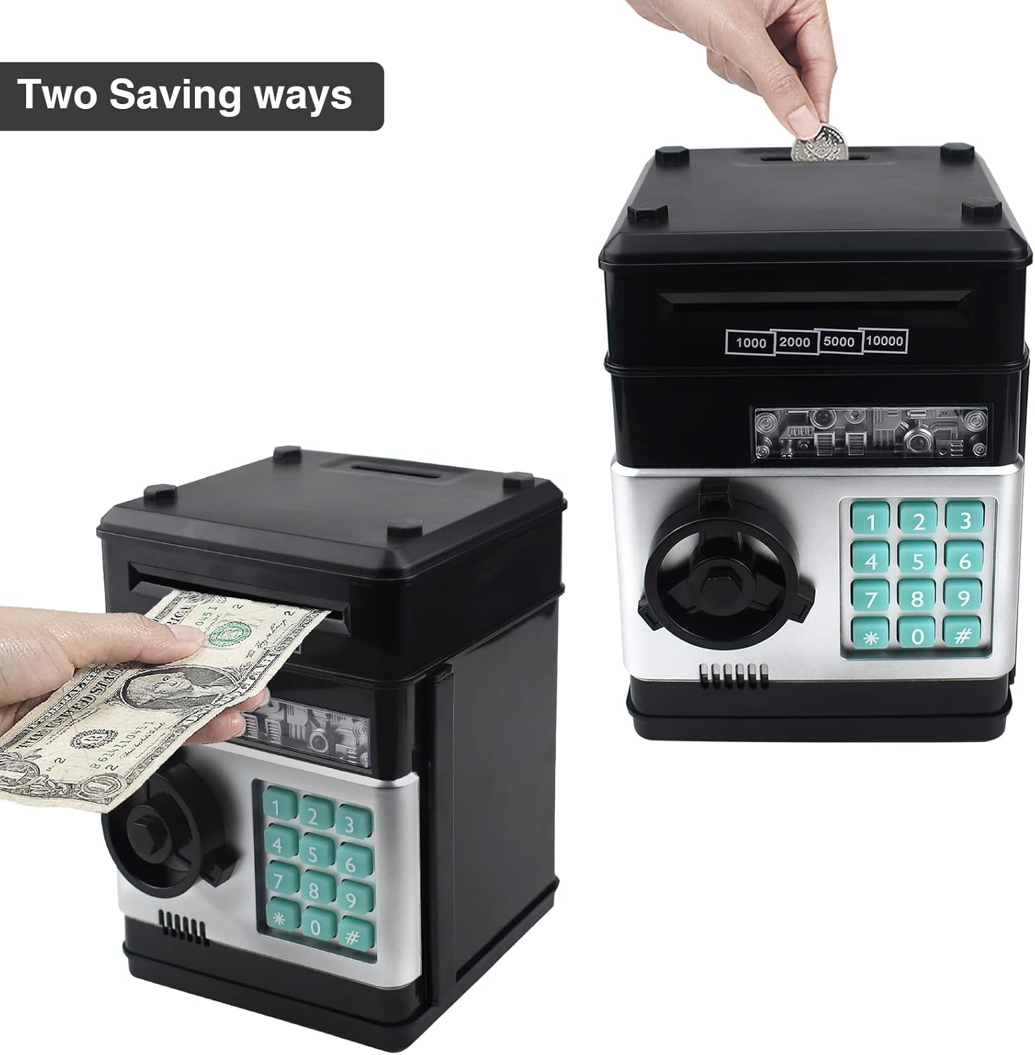 Piggy Bank for Kids, ATM Electronic Password Cash Coin Bank, Money Saving Box for Kids, Boys Girls Birthday Gift (Black)