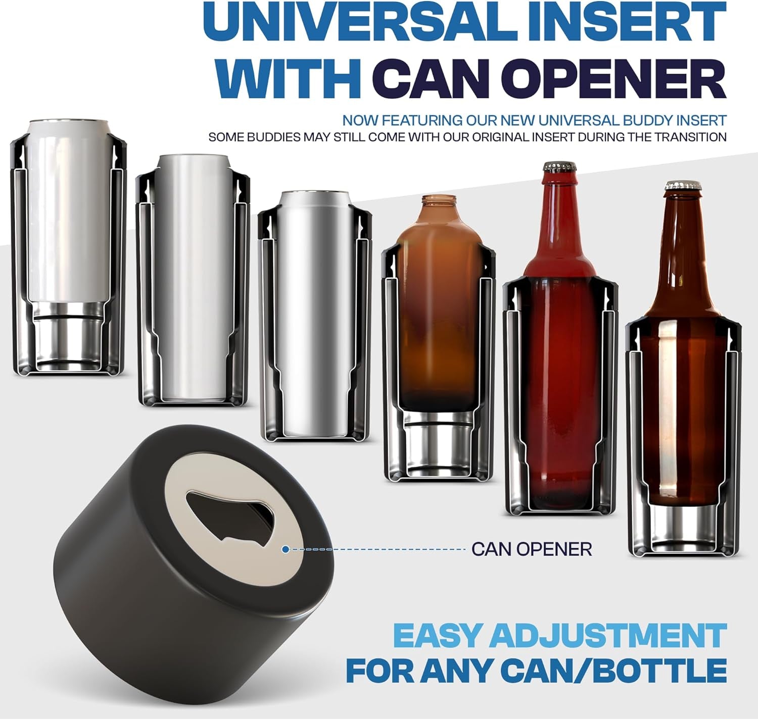 versal Buddy Can Cooler - Fits All - for Regular 12 & 16 Oz or Slim-Size Bottles - Insulated Double -Walled Stainless Steel (All White)