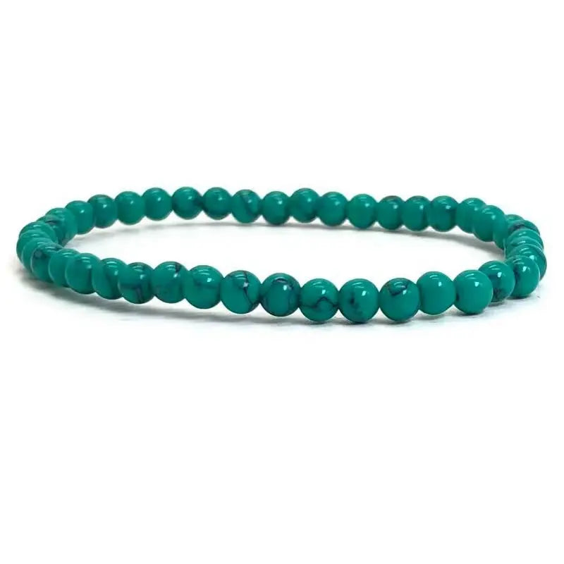 4Mm Chakra Beads Energy Bracelet Natural round Turquoise Malachite Stone Stretch Bangles for Women Men Handmade Yoga Jewelry