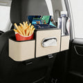 Back Seat Car Organizer, 4+2 in 1 Multifunctional Car Backseat Storage Box with 4 Cup Holders Tissue Box Hook, Car Interior Storage for Travel Phones Snacks Drinks(Beige)