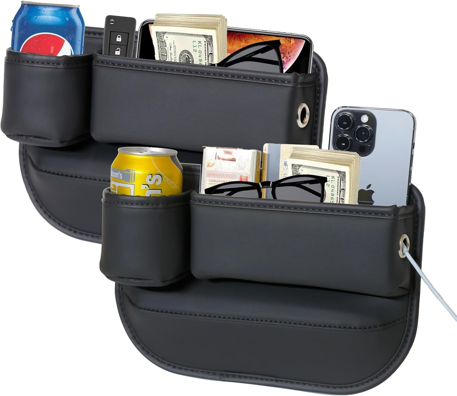 Anti-Drop Car Seat Gap Filler Organizer, Premium Leather Console Organizer, Easy Access to Phone/Keys, Universal Fit for Car SUV Truck Multi-Purpose Essentials Organizer(2Pc)