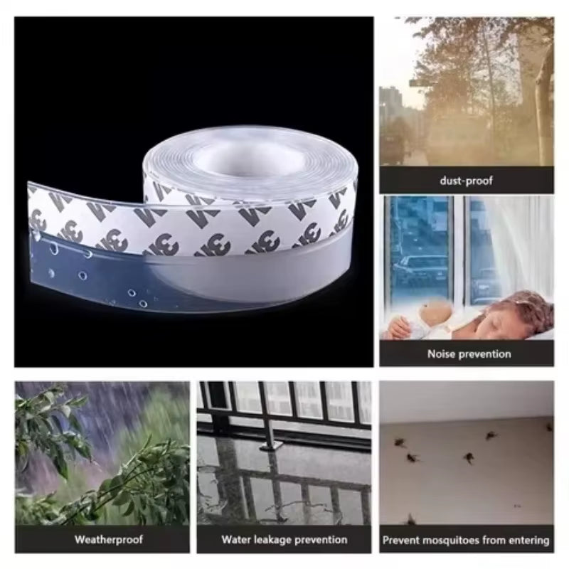 2Pcs Silicone Self-Stick Weather Stripping Tape Seals Gaps of House Glass/Shower Windows Door Bottom Dustproof Window/Door Seal