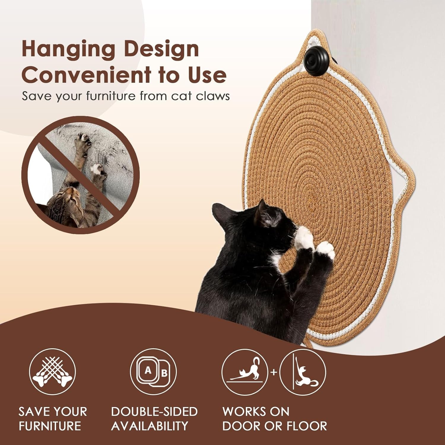 Cat Scratcher Mat, Natural Cotton Rope Cat Scratch Pad, 15.7'' round Horizontal Floor Cat Scratching Pads for Indoor Cats, Cat Furniture Protector for Wall, Couch, Carpets, Sofas